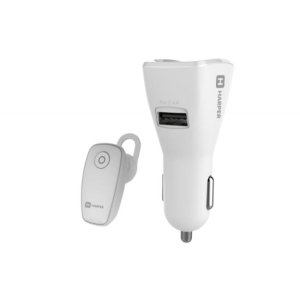 Блютус-гарнитура +автомобильная зарядка HARPER HBT-1723 white