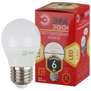 Лампа ЭРА LED P45-6w-827-E27 ECO (6Вт.420лм.2700К) 1 год гарантии