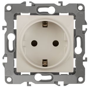 Розетка ЭРА 12-2102-02  2P+E Schuko со шторками, 16АХ-250В, слоновая кость