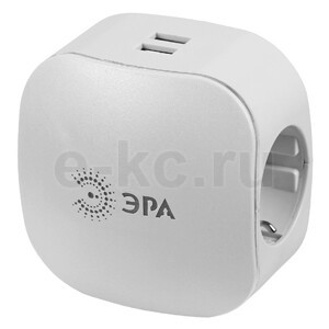 Тройник ЭРА SP-3e-USB-2A 3гн 220V + 2xUSB 2000mA, c заземл, со шт (белый) (6/36/864)