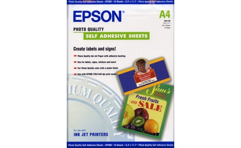 Фотобумага самоклеящаяся матовая Epson C13S041106 (A4, Matte, 167 g/m2, 10 sheets)