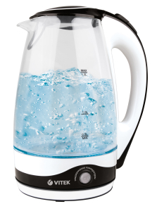 Чайник Vitek VT-7027 BW Мощность 2200Вт. Объем 1,8 литра, Материал стекло. Функция поддержания температуры.